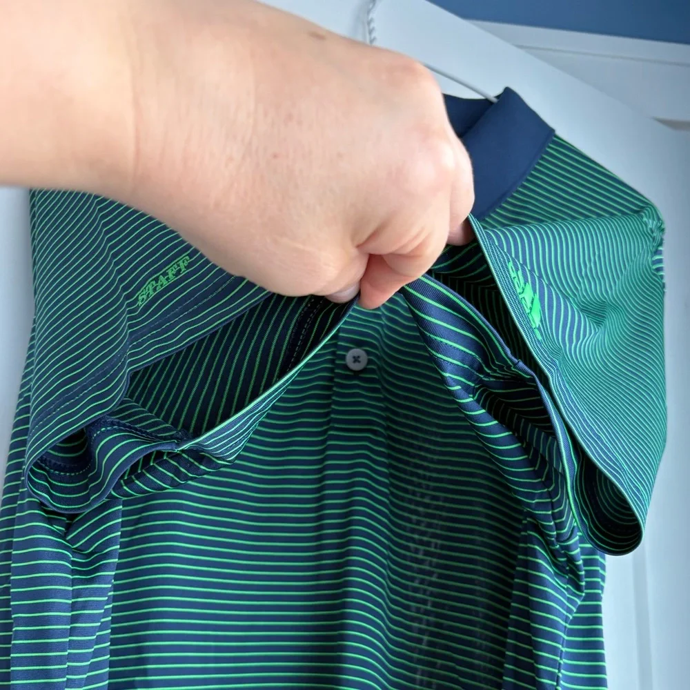 ADIDAS | Navy Blue and Green striped Polo |  Men’s Size Large